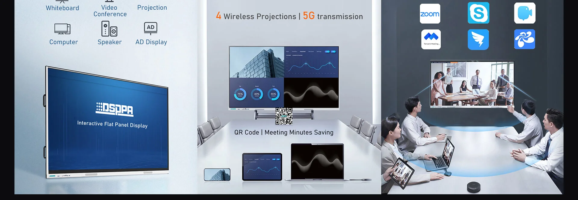 Interactive Flat Panel 65 pulgada kasama ang Array Speaker at Camera