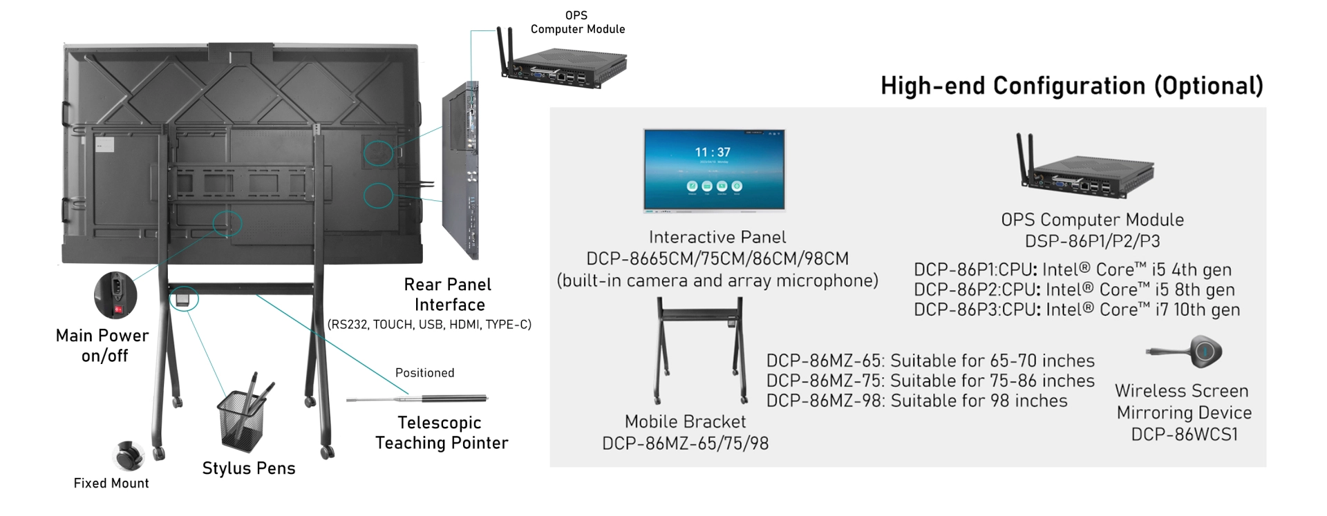 Mobile Bracket para sa 75-86 pulgada na Interactive Panel