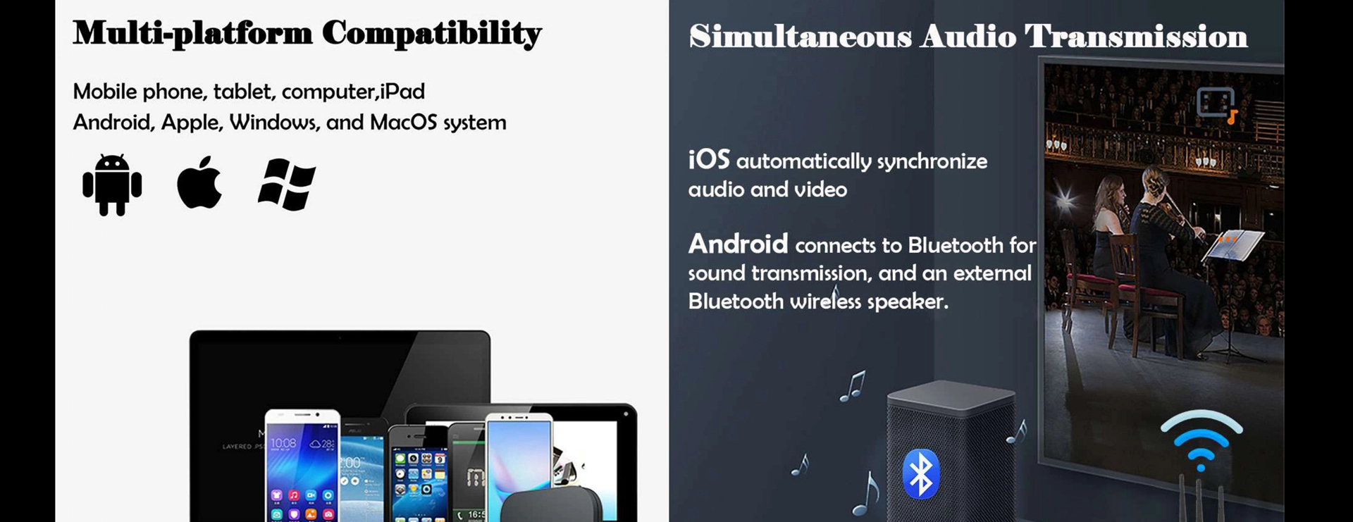 4K 2 Channels Wireless Presentation Screen Mirroring Tatanggap