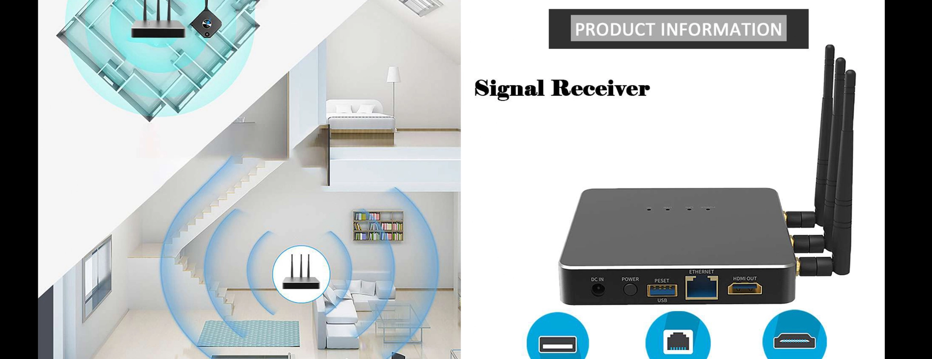 4K 2 Channels Wireless Presentation Screen Mirroring Tatanggap