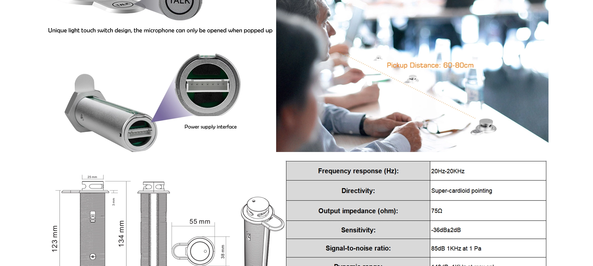 Naka-embed na Desk Boundary Deleagate Micropono