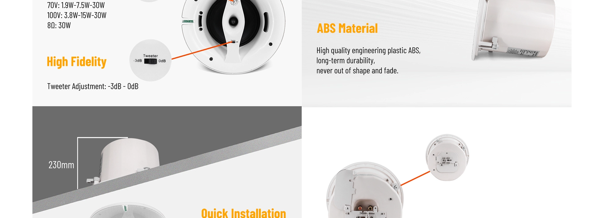 HiFi Coaxial Ceiling Speaker na may Power Tap