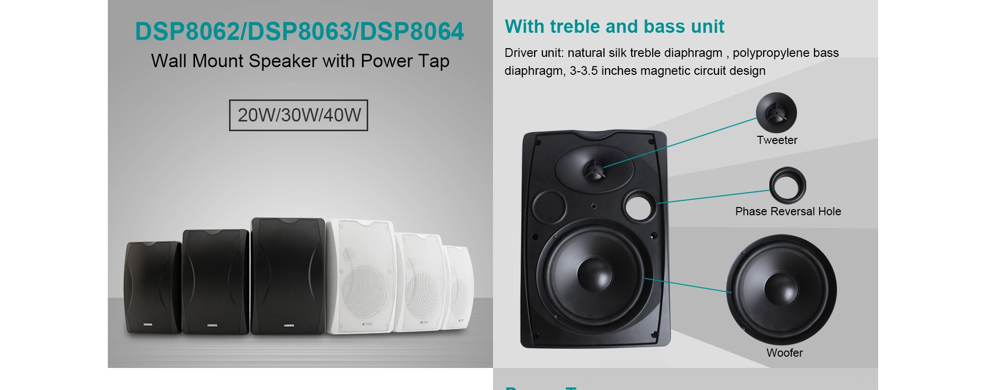 20W Wall Mount Speaker na may Power Tap