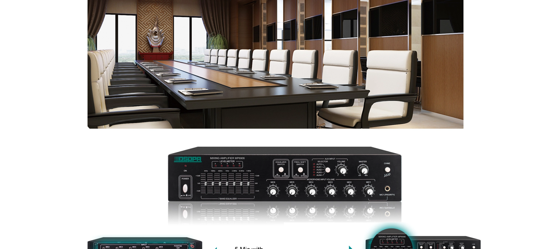 Conference Mixer Amplifier na may 6 Mic Input at EQ Control (350 W)