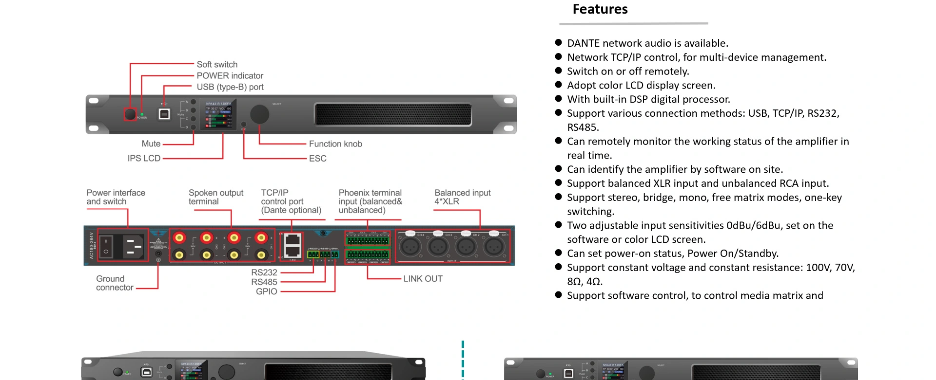 IP Network Digital Amplifier kasama ang DSP at Dante