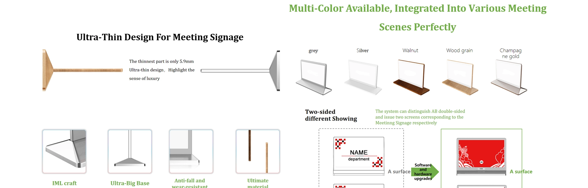 7.5 Inch Bluetooth Double Side Nameplate E-ink Meeting Epaper Table Name Plate Card