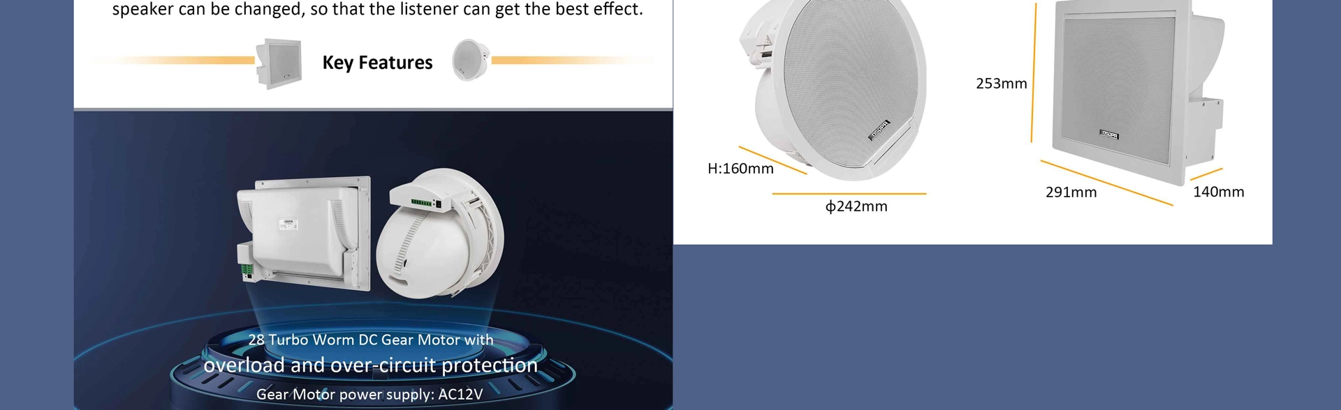 30W Round Motorized Ceiling Speaker