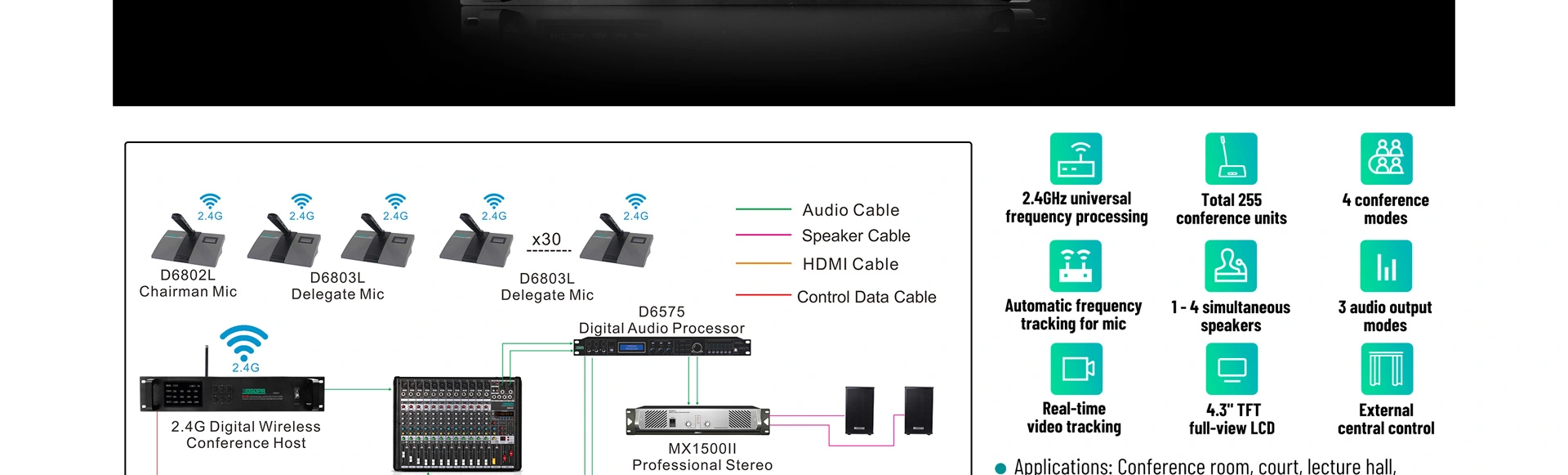 Wireless Chairman Microphone na may Lithium Batterya